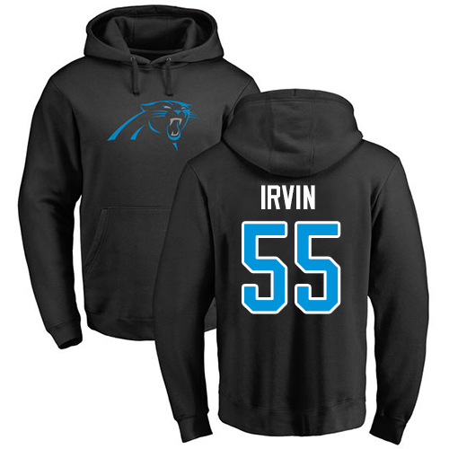Carolina Panthers Men Black Bruce Irvin Name and Number Logo NFL Football 55 Pullover Hoodie Sweatshirts